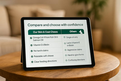 Skin & Coat Chews for Dogs, Salmon Flavor — 100 Soft Chews — Omega 3 6 9 from Fish Oil and Wild Alaskan Salmon Oil with Vitamin E and Biotin — Helps Maintain Healthy Skin and a Shiny Coat — AlphaVine