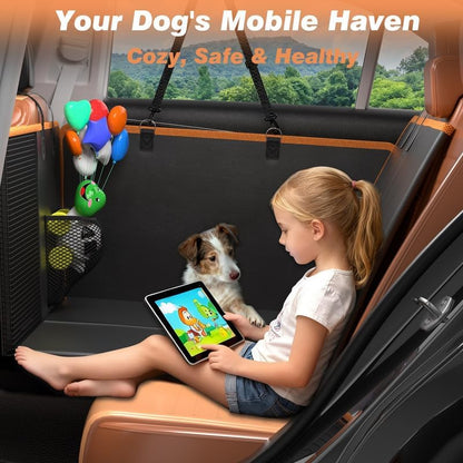 Back Seat Extender for Dogs: Mobile Cozy Pet Den! Skin-Safe Padding, Heavy-Duty PU Leather with Hard Bottom, 450lb Capacity-Waterproof, Non-Slip, 45% More Space (Fits Cars, SUVs & Small Trucks)