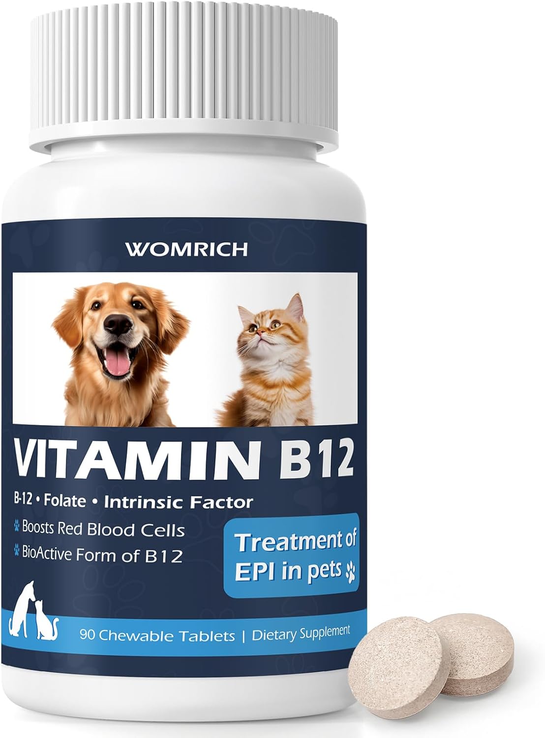 Appetite Stimulant Vitamin B12 Tablets for Cats and Dogs –| Methylcobalamin Supplement – Treatment of EPI in Pets Supports Energy, Red Blood Cell Formation, Nervous System, and Appetite – 90 Tablets