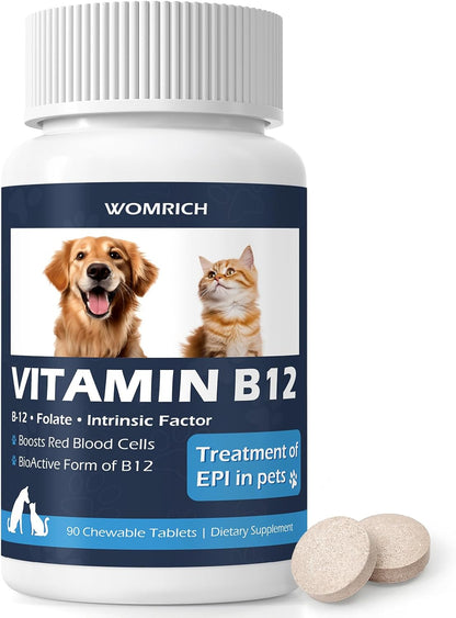 Appetite Stimulant Vitamin B12 Tablets for Cats and Dogs –| Methylcobalamin Supplement – Treatment of EPI in Pets Supports Energy, Red Blood Cell Formation, Nervous System, and Appetite – 90 Tablets