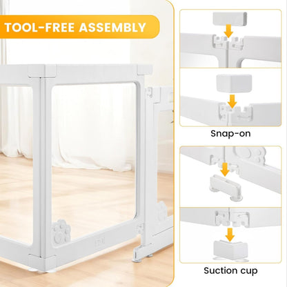 WICHEMI Acrylic Dog Playpen Indoor 10 Panels, Dog Play Pen Indoors 23.6" H, Puppy Play Pen with Double Door Lock, Small Animal Playpen with Suction Cup, White