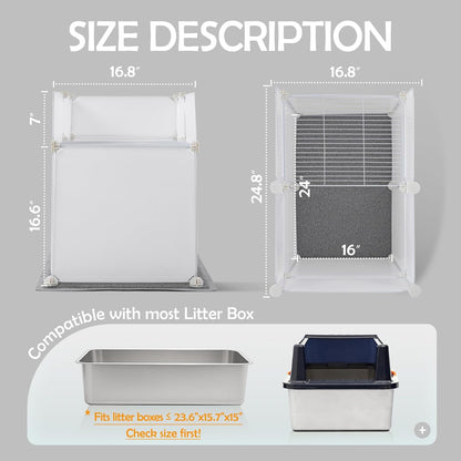 MEEXPAWS Litter Box Enclosure Splash Guard, Top Entry Cat Litter Box Shield with Slot Design Metal Grate, Dog Proof Privacy Screen Cover with Mat, Large White (24.8x16.8x23.6 Inch)