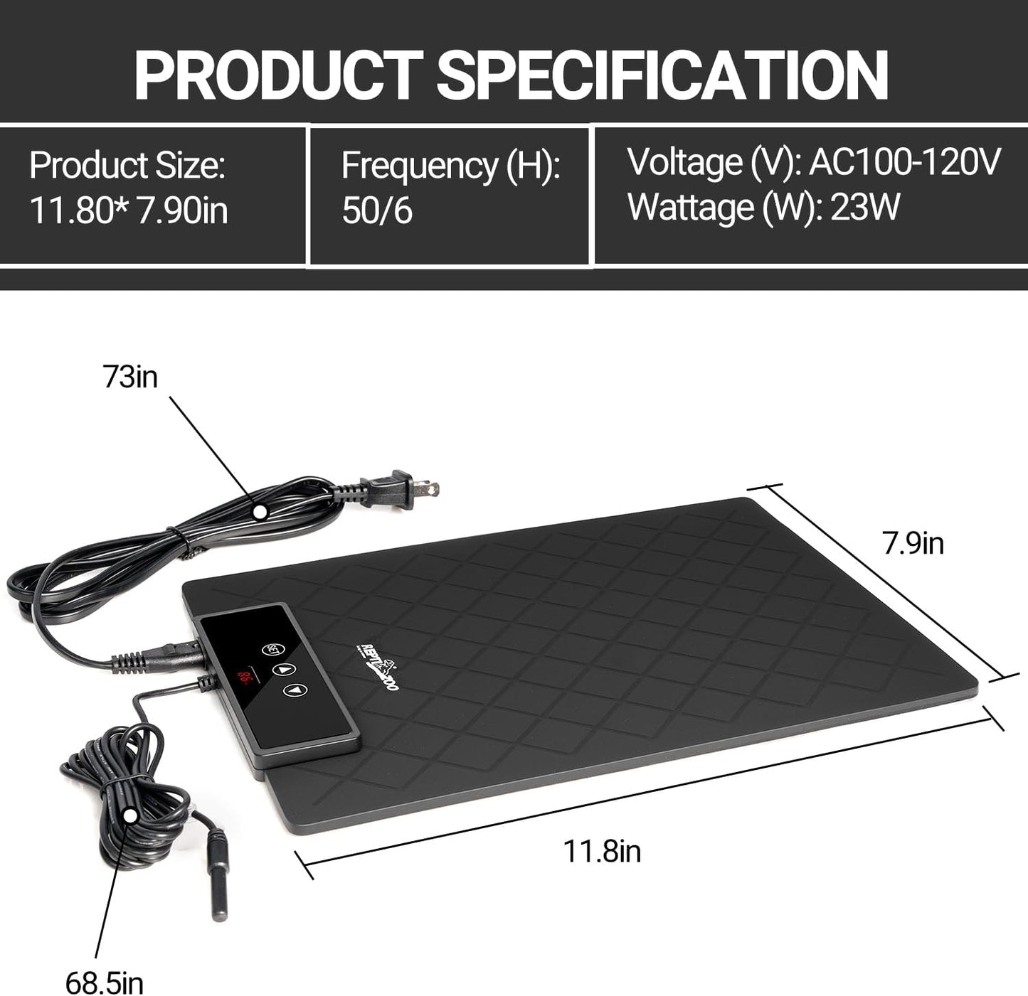 REPTI ZOO Reptile Heat Pad 8 in × 12 in, 23W Reptile Heat mat with Adjustable Thermostat for Turtles, Hermit Crabs, Bearded Dragons, Leopard Geckos, Snakes, Lizards