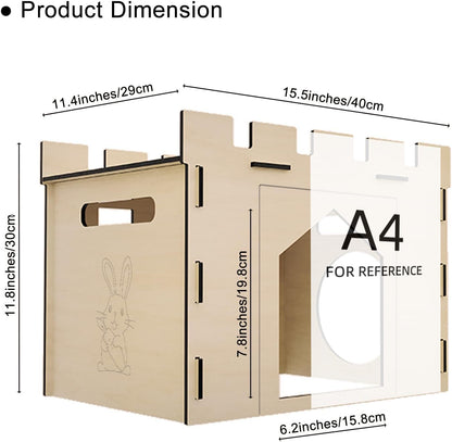 HIIMALEX Large Sturdy Bunny House with Spacious Balcony Hidey Detachable Playhouse for Rabbit Hideout Castle Tower Toys for Indoor Bunnies Guinea Pig Hamster Chinchilla Gerbil