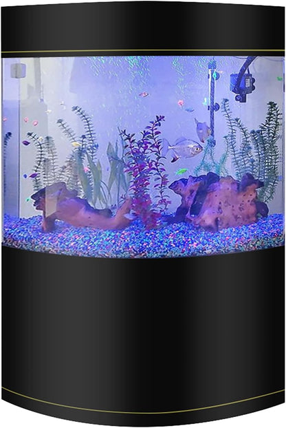 Penn-Plax Water World Luxury Large Bow Front Acrylic Aquarium with Built-in Stand and Storage Top (LM2) – 360° View – Great for Freshwater and Saltwater Fish – 58 Gallons