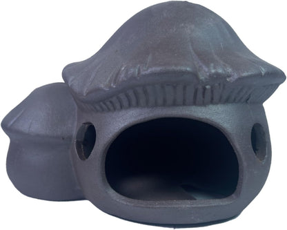 Dark Ceramic Aquarium Ornament Decor Fish Hide for Fresh or Saltwater Aquariums - Mushroom House - (4.75" x 3.25" x 3.5")