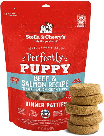 Stella & Chewy's Freeze Dried Raw Dinner Patties – Crafted for Puppies – Grain Free, Protein Rich Perfectly Puppy Beef & Salmon Recipe – 14 oz Bag