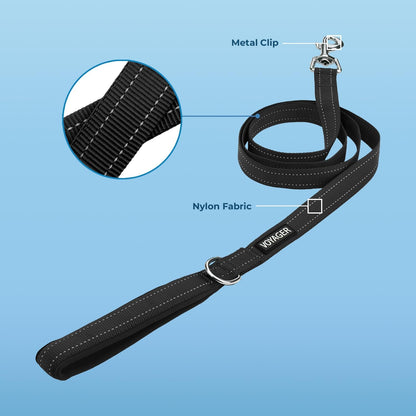 Best Pet Supplies Voyager Reflective Dog Leash with Neoprene Handle, Supports Small, Medium, and Large Breed Puppies, Cute and Heavy Duty for Walking, Running - Black, M, 3/4" x 5ft (LS015T-BK-M)