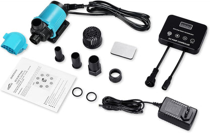 660GPH Aquarium Return pump with LCD display controller, DC 24V 25W aquarium pump for saltwater freshwater aquarium,fish tank,sump,20 speeds ECO Quiet Submersible and inline pump