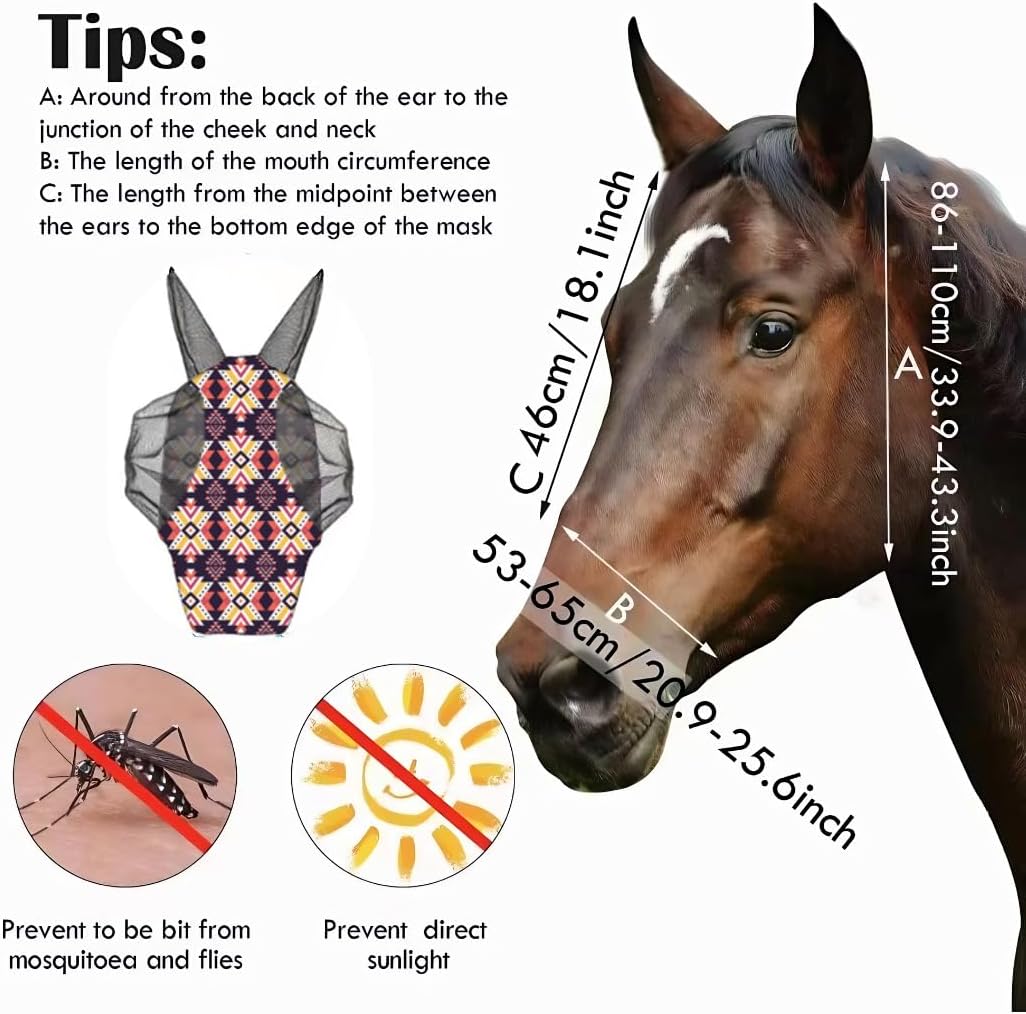 Stylish Horse Fly Mask with Ears – Soft, Breathable Mesh, UV Protection, Fun Floral Print for Year-Round Comfort and Protection.