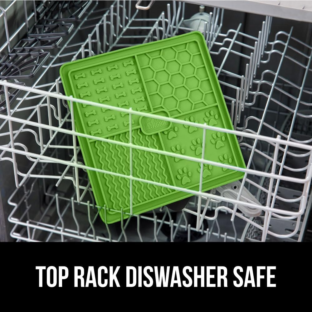 GORILLA GRIP BPA Free Silicone Lick Mat for Dogs, 49 Powerful Grip Suction Cups, Dishwasher Freezer Safe Flexible Licking Pad for Dog Baths, Cat Grooming, Nail Trimming, Black Green Orange Blue 4 Pack