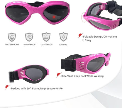 NAMSAN Dog Sunglasses Medium Breed UV Protection Dog Goggles for Small to Medium Dogs Windproof Anti-Fog Snowproof Puppy Glasses, Easy Wear/Adjustable (Pink)