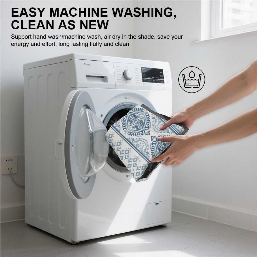 Blue Damask Stripe Washable Dog Bed for Crate Dogbed Mat Pet Crate Pad Pet Bed for Washable Non-Slip Dog Beds Crates Medium Size Tear-Resistant Mat Puppy Indoor Outdoor 36X24 Inch