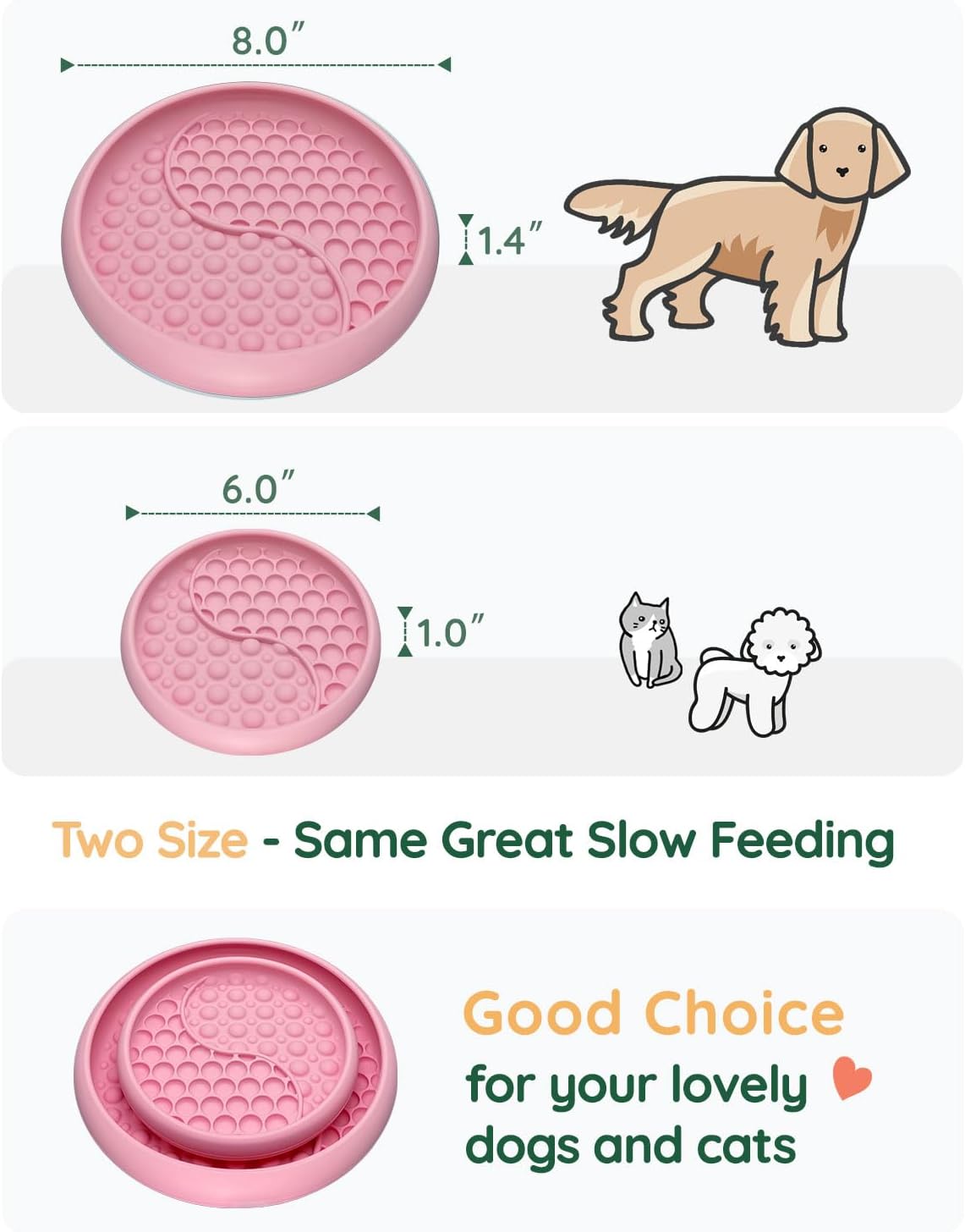 Slow Feeder Bowl Bundle: Pink Frozen Lick Mat (8.0" x 1.4") + Mint Green Starry Sky Feeder (5.3" x 3.7"), Freeze-Friendly Lick Bowl with Suction Cups for Enrichment and Anxiety Relief