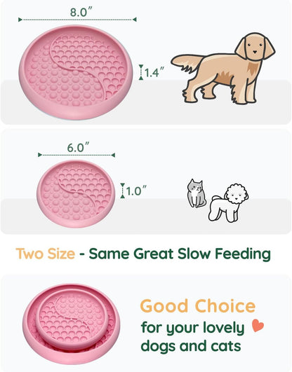 Slow Feeder Bowl Bundle: Pink Frozen Lick Mat (8.0" x 1.4") + Mint Green Starry Sky Feeder (5.3" x 3.7"), Freeze-Friendly Lick Bowl with Suction Cups for Enrichment and Anxiety Relief