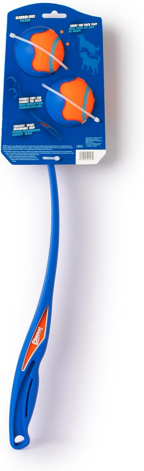 Chuckit! The Duo 22M Double Launcher Dog Toy, 22" Length, Includes 2 Medium Tennis Balls (2.5") Size Medium for Breeds 20-60lbs, Multi-Dog and Pack Play