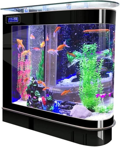 Black Fish Tank 124Gal LED Aquarium Kit Upright Fish Tank Large Glass Fishbowl Glsaa Bar for Patios Living Office Room and Kitchen