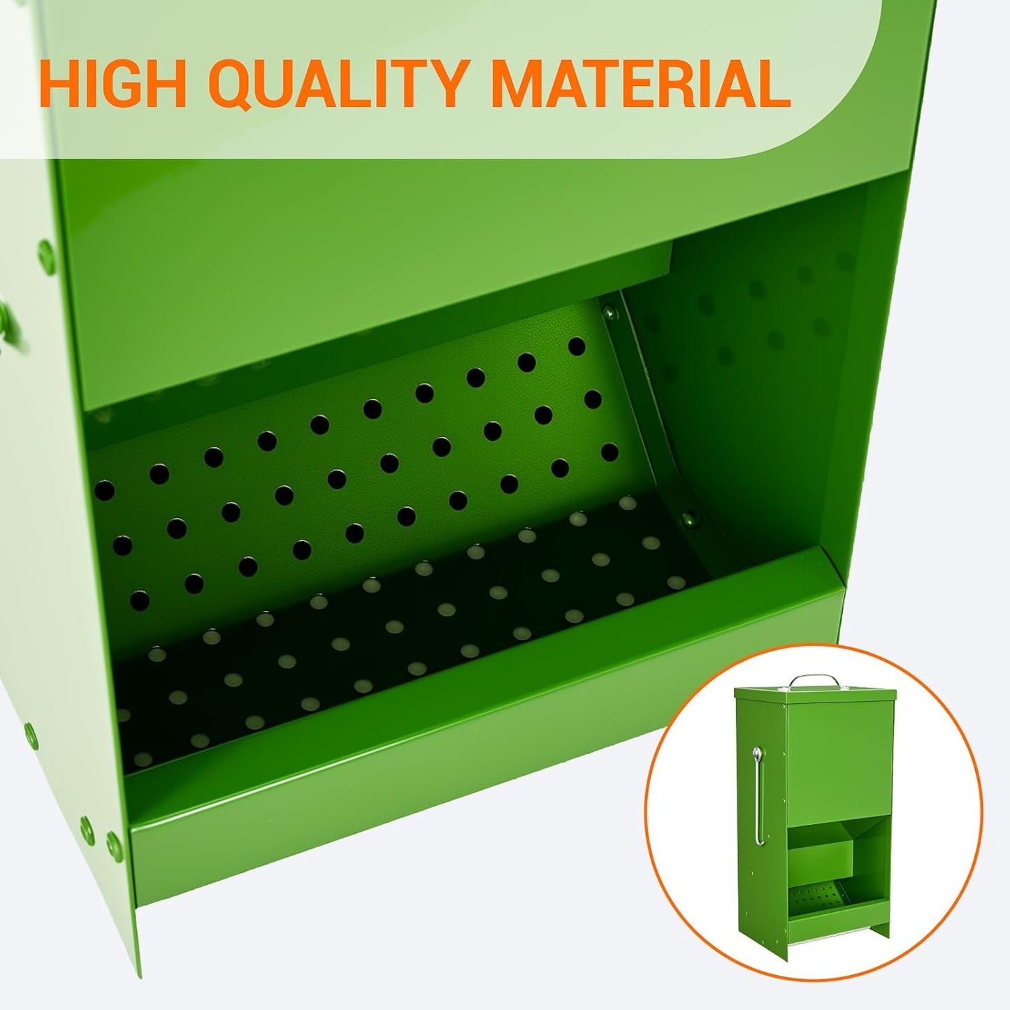 Rabbit Feeders Automatic for Cages,5 Pound Large Metal Trough Feeder with Lid Galvanized Steel Outdoor Bunny Food Dispenser for Rabbits Chicken Guinea Pig Pet and Other Small Animals Green