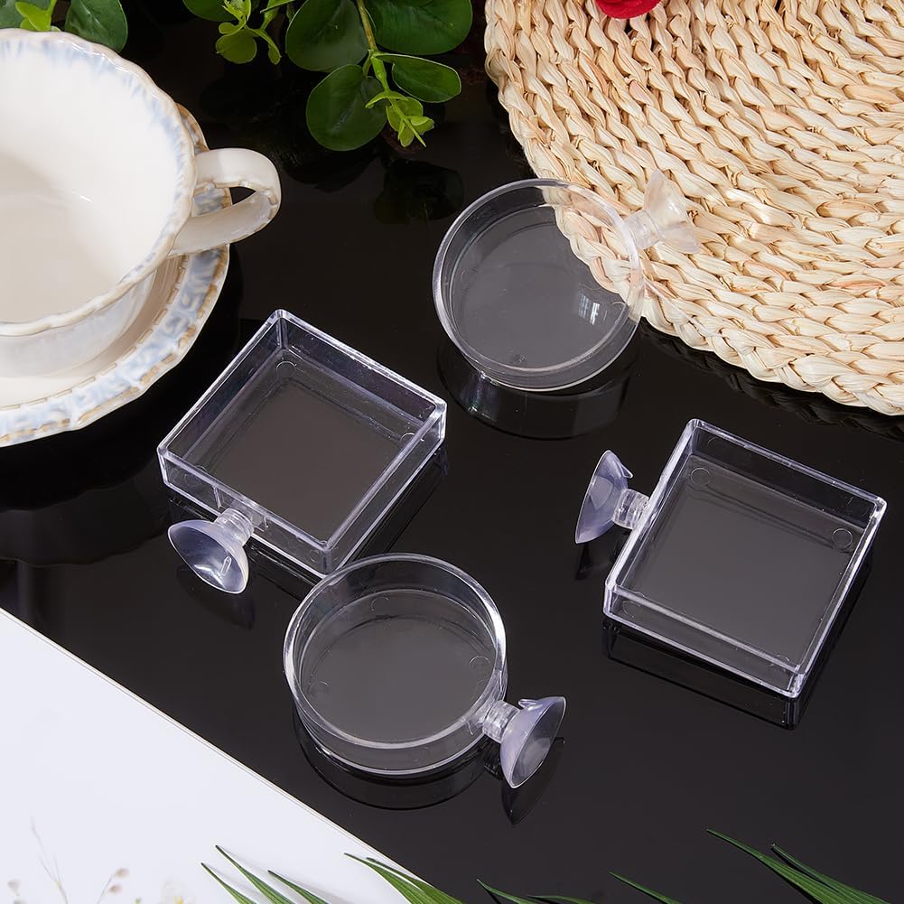 SUPERFINDINGS 4Pcs 2 Styles Fish Tank Feeder Dishes 7.3cm/2.9" Aquarium Shrimp Feeding Dish with Suction Cup Transparent Acrylic Fish Tank Feeding Bowls Shrimp Feeder Dish for Shrimps Fish Betta