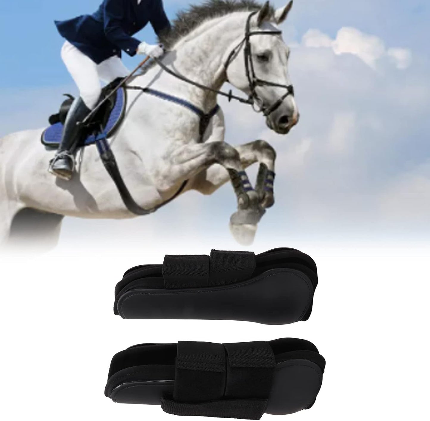 Horse Front Boots Adjustable Lightweight, Horse Front Leg Protection Support Boots with Nylon Hook & Loop Design, Shock Absorbing Tendon Boots for Riding Jumping Racing