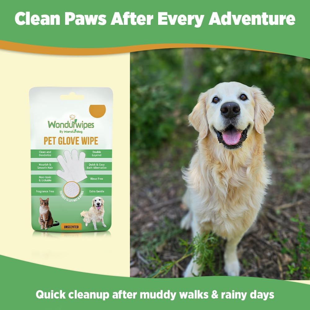 6pc. Premium Pet Glove Cleaning Wipes for Dogs & Cats | Textured, Deodorizing & Hypoallergenic Gloves with Aloe Vera & Shea Butter – Gentle, Skin-Safe Wipes for Fur, Face & Body, Odor Control