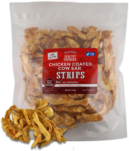 Chicken Coated Cow Ear Strips - Treats for Dogs - 1 Pound Bag