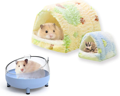 Meow&Woof 2 Pack Cozy Small Animal Beds with Hock, Winter Guinea Pig House, Hamster Sand Bath Container, Large Sandbox Toilet Gerbil Batheoom, Tiny Chinchilla Dust Bathtub Sand Bath Box for Hamster Ca