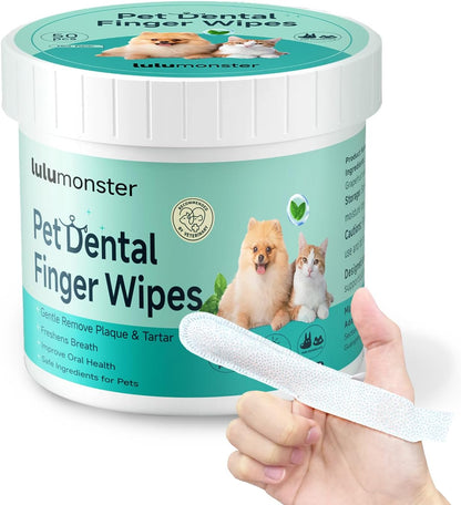 Pet Dental Finger Wipes for Dogs & Cats, Dog Teeth Cleaning Wipes Dog Tooth Brushing Kit by Remove Plaque and Tartar & Freshens Breath Buildup No-Rinse Dog Finger Toothbrush