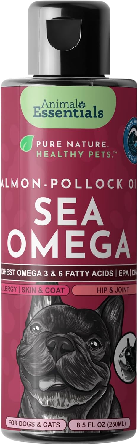 Animal Essentials Sea Omega Fish Oil for Dogs and Cats - Omega 3 Fish Oil Liquid Supplement, Alaskan Salmon Oil for Skin and Coat, Joint Health for Small, Medium and Large Dogs - 8.5 Fl Oz (Pack of 1)