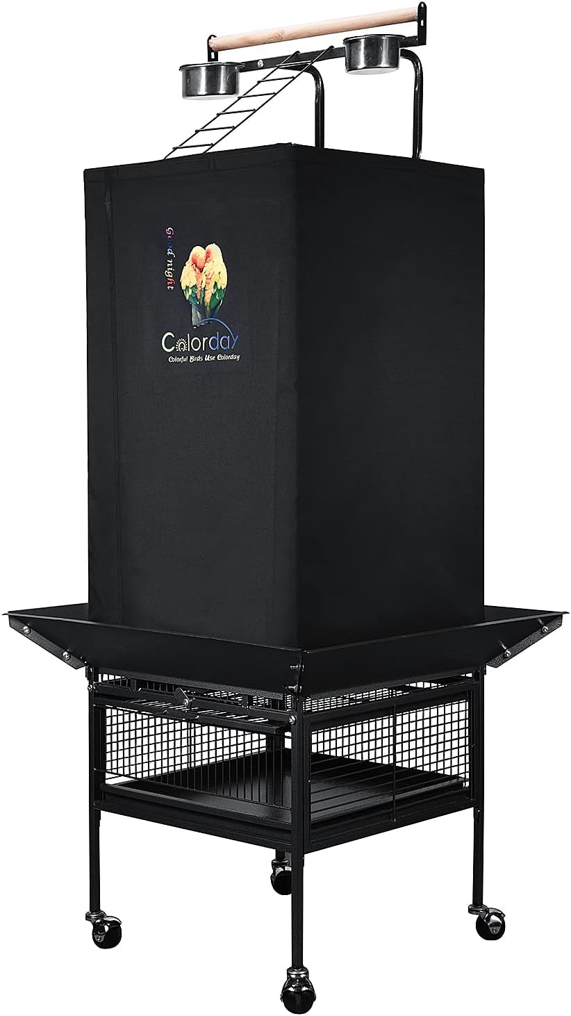 Colorday Good Night Bird Cage Cover for Large Bird Cage with Play Top (Patented), Black 61"