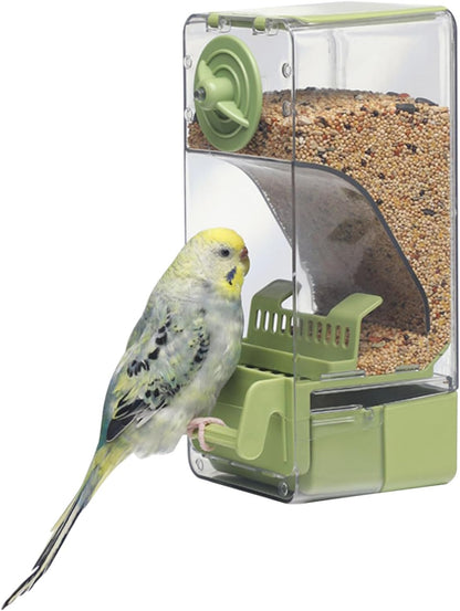 Automatic Bird Feeder, Bird Cage Feeder with Perch for Parakeet Canary Cockatiel Finch (Green)