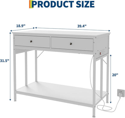 40-50 Gallon Fish Tank Stand with Outlets, 2 Aquarium Reptile Tank Stand with Storage Drawers, Height Adjustable Feet, 660LBS Capacity White