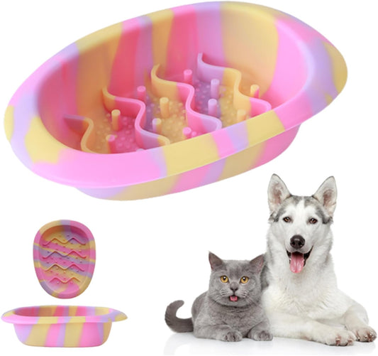 Colorful Slow Feeder Bowl for Large & Small Pets Silicone Easy to Clean Dog Food Bowl Slow Feed Dog & Cat Bowls for Interactive (Pink S)