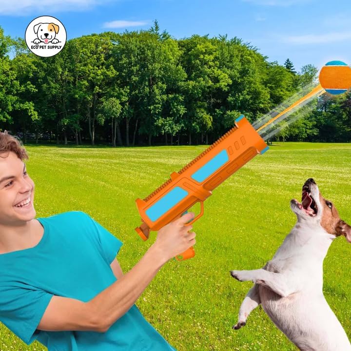 Dog Ball Launcher with 3 ETPU Balls, Interactive Pet Toy Blaster, Ball Thrower for Dogs