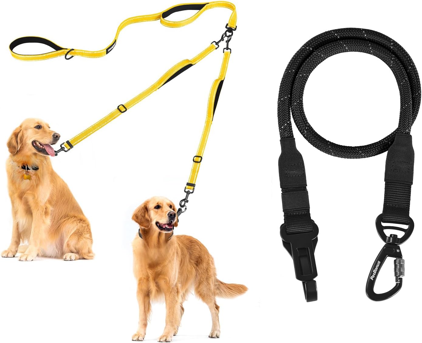 PetBonus No Tangle Double Dog Leash and Dog Seat Belt for Car