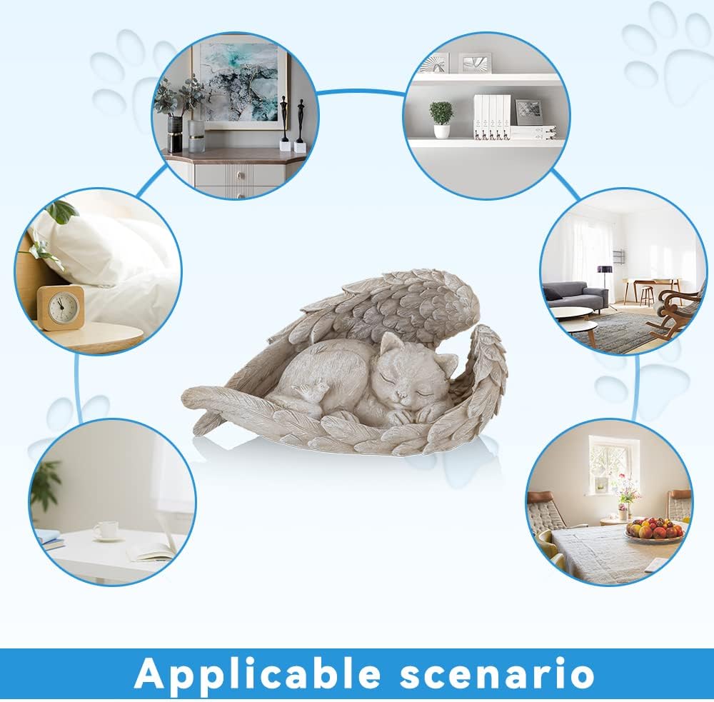 Cat Angel Memorial Statue Commemorates Our Lost Fur Baby,Cat Figurines is Placed in The Outdoor Garden or Tombstone,cat Statue Resin