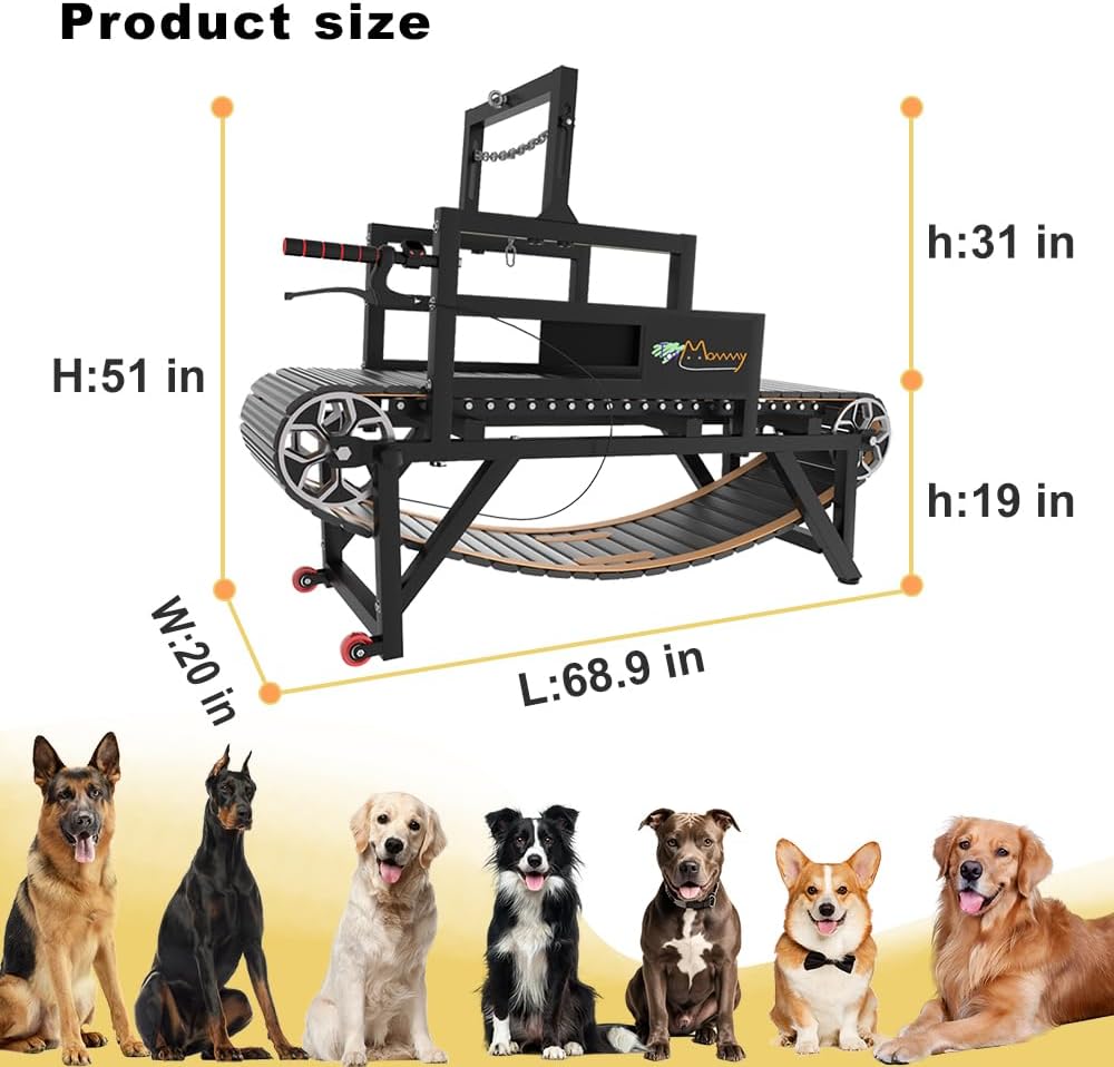 Dog Treadmill with Disc Brake, Resistance Adjustment & Paw-Friendly PE Slatmill - Heavy Duty Dog Treadmill for Large & Medium Dogs, Supports Up to 300 lbs, Easy to Move for Indoor & Outdoor Use