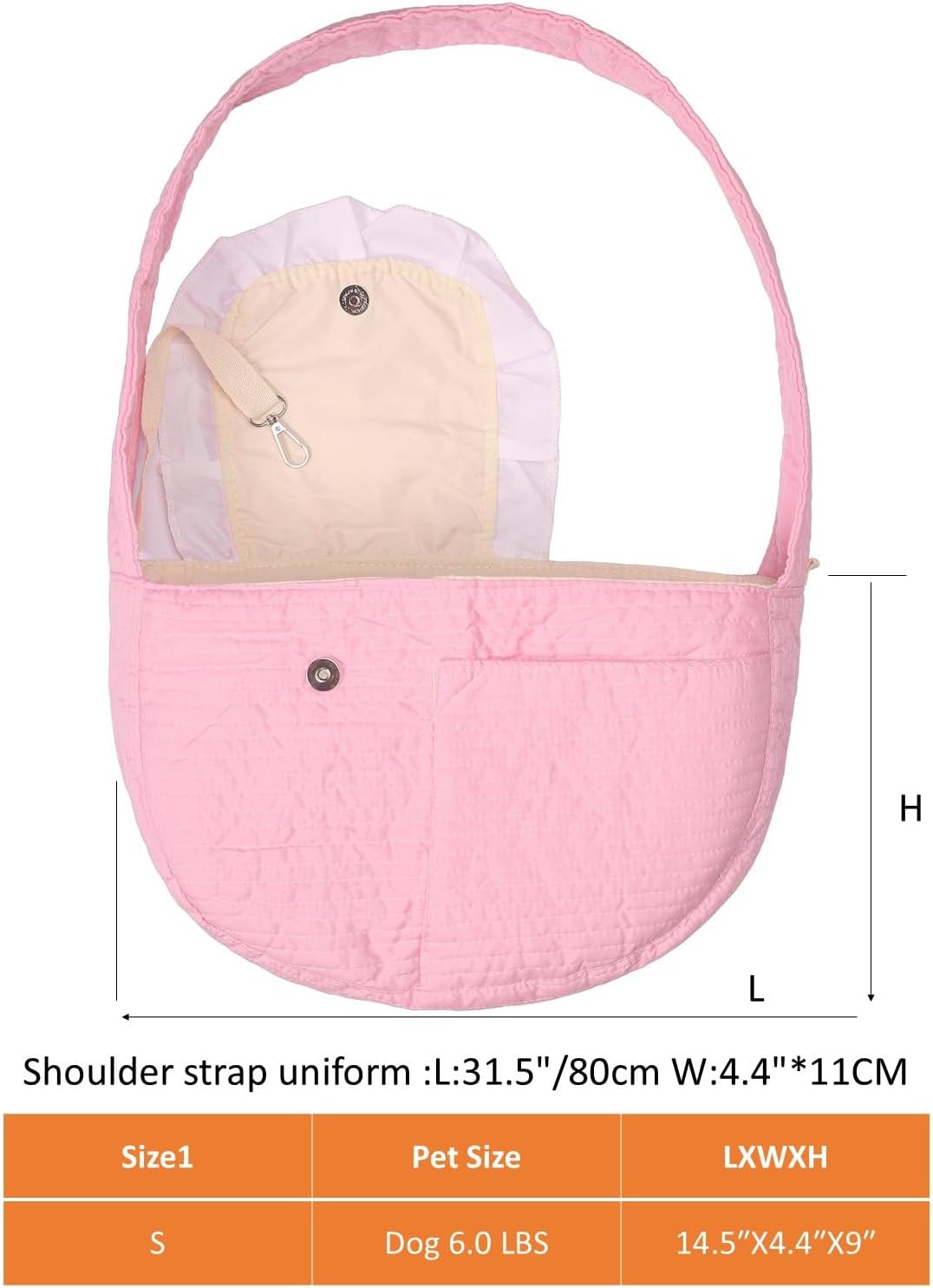 Pet Sling Carrier for Small Dogs and Cats, Cotton Chest Purse with Storage Pocket, Pink, 5-14lbs Capacity, for mom Gifts,Hands-Free Travel (Pink, Large)