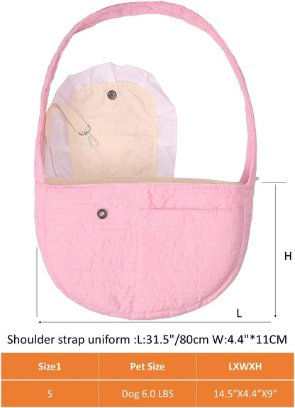 Pet Sling Carrier for Small Dogs and Cats, Cotton Chest Purse with Storage Pocket, Pink, 5-14lbs Capacity, for mom Gifts,Hands-Free Travel (Pink, Large)