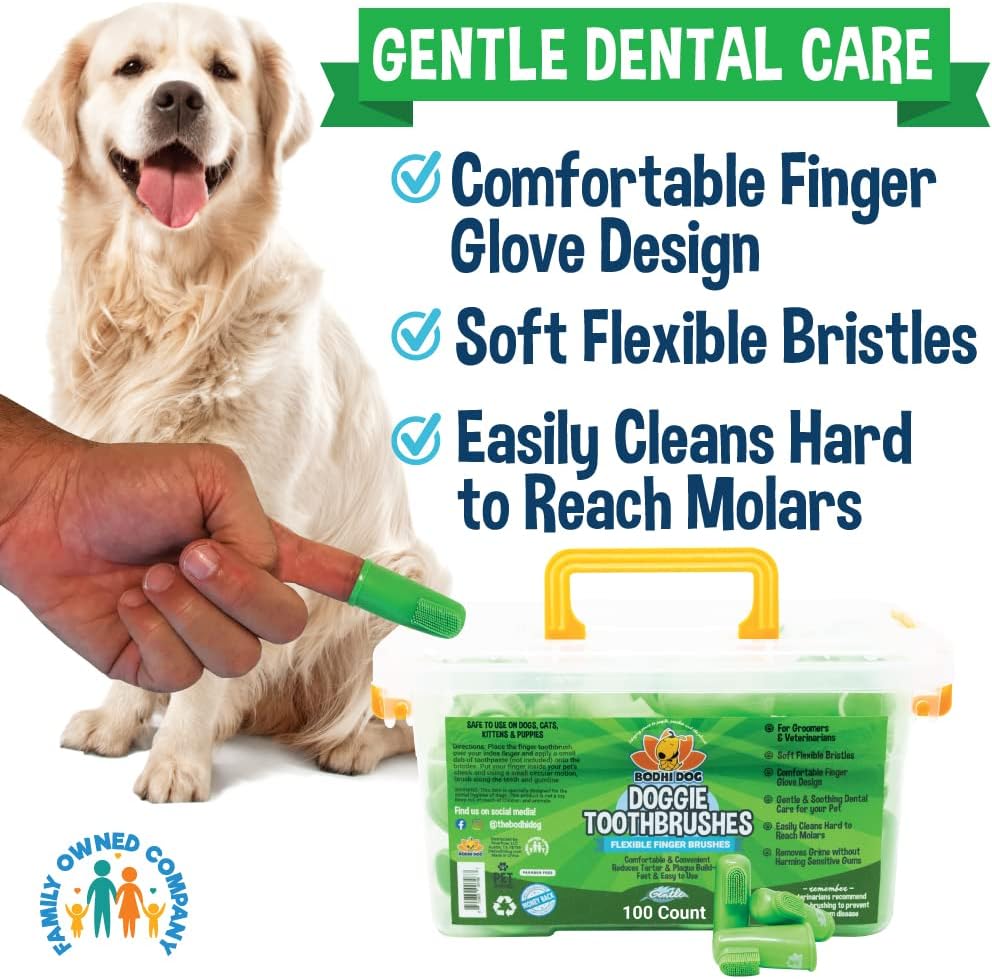 Bodhi Dog Finger Toothbrush for Dogs & Cats - Puppy Toothbrush with Soft Flexible Silicone Bristles, Gentle for Sensitive Gums, Promotes Healthy Teeth & Gums, Easy Teeth Cleaning Tool (100 Count)