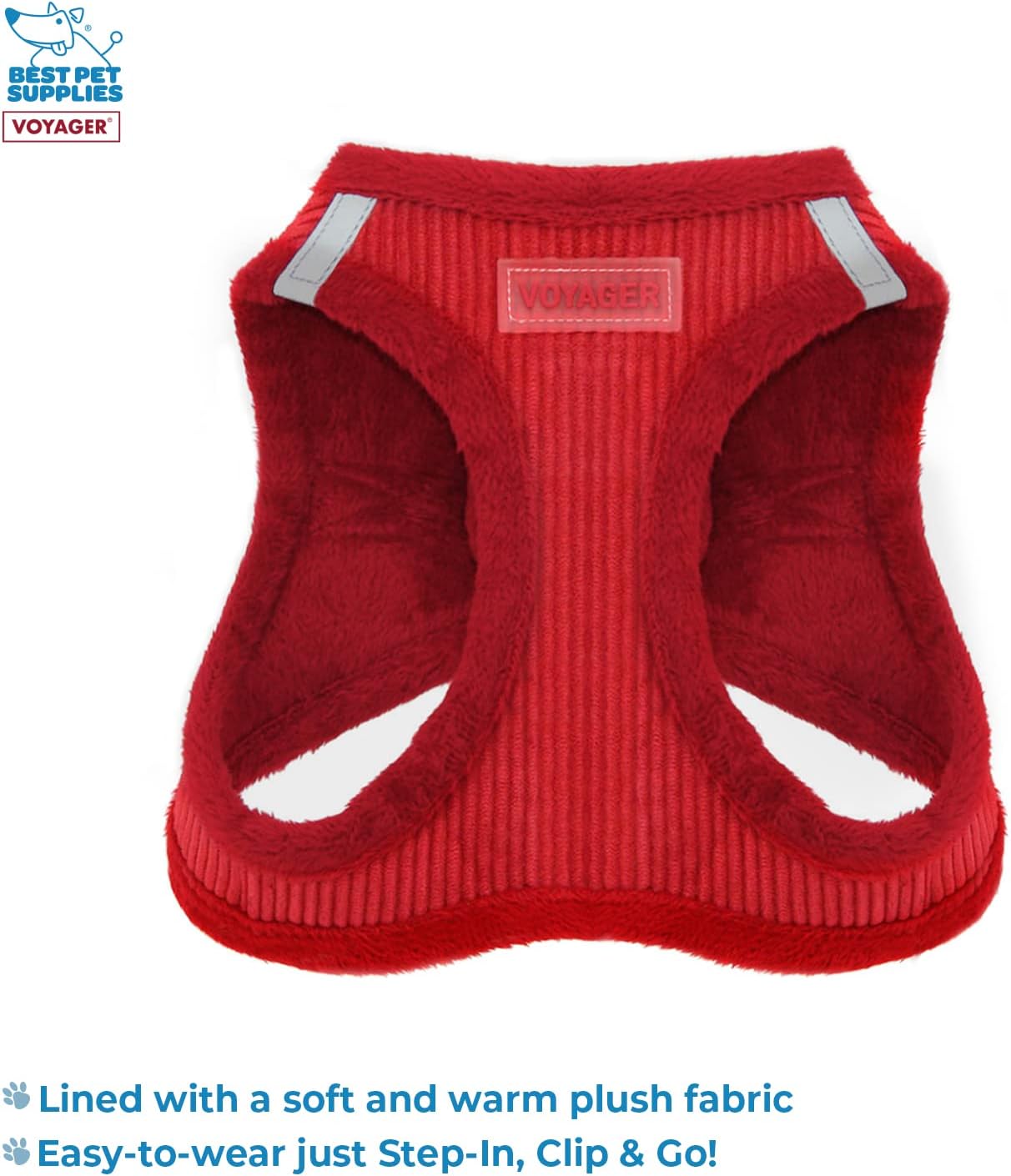 Voyager Step-in Plush Dog Harness – Soft Plush, Step in Vest Harness for Small and Medium Dogs by Best Pet Supplies - Red Corduroy (Leash Bundle), S (Chest: 14.5-16") (Pack of 2)