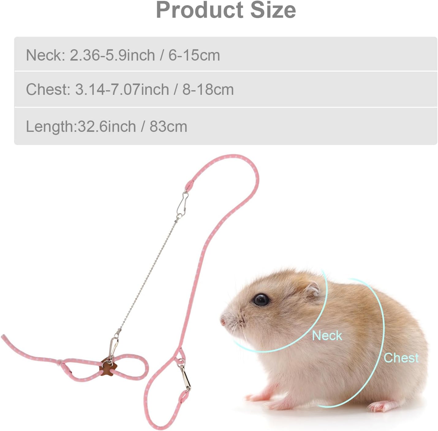 Hypeety Hamster Adjustable Training Lead Leash Nylon for Hamster Rat Squirrel Gerbil Pet Cage Playhouse Leashes Band Finder Collar Bell (Pink)