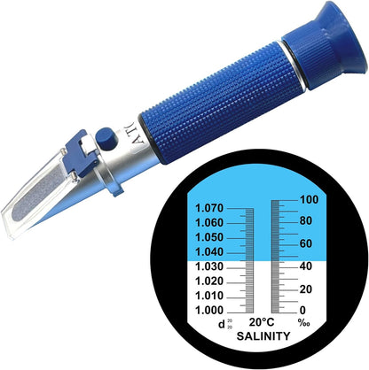 Salinity Refractometer for Aquarium Seawater Fishkeeping Dual Scale Saltwater Refractometer 0-100PPT & 1.000-1.070 Salinity Tester Hydrometer with Automatic Temperature Compensation