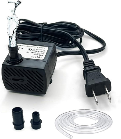 95GPH ultra-quiet small fountain pump (350L/H, 5W), 3.3-foot water pipe, adjustable flow small water pump, suitable for fish tanks, water features, pet fountains, outdoor fountain pumps