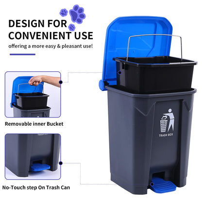 Pooper Scooper 2 Pack with 20 Litre Step Dog Poop Trash Can, 28" Long Handle Dog Poop Scoopers for Large Small Dogs Heavy Duty, Removable Inner Bucket for Outdoors, 50 Waste Bags Included (Blue)