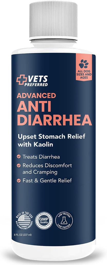 Vets Preferred Anti-Diarrhea & Gas Relief for Dogs – Kaolin Formula to Soothe Upset Stomach & Support Digestive Health – All Breed & Size Dogs – 8 fl oz Liquid – Made in USA