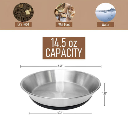 4 Pack Stainless Steel Whisker Friendly Shallow and Wide Cat Bowls for Food and Water, Non-Slip Silicone Cute Bottom for Small Dog Puppies Cats.