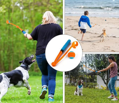 25“Dog Ball Launcher, Foldable Tennis Ball Thrower with Soft and Comfortable Tennis Racket-Like Handle Grip, 2.5 inch Ball Included
