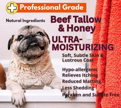 Well-Being Ultra-Moisturizing Beef Tallow and Manuka Honey Shampoo and Conditioner for Dogs and Cats Subtle Skin, Lustrous Coat Stops Itching, Rich in Fatty Acids, Nutrients 16 Ounces