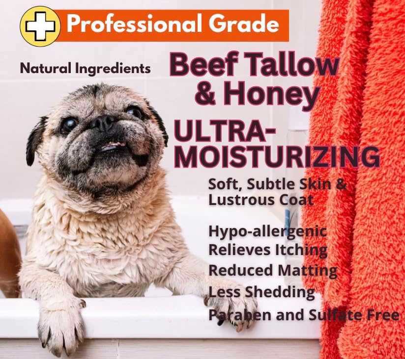 Well-Being Ultra-Moisturizing Beef Tallow and Manuka Honey Shampoo and Conditioner for Dogs and Cats Subtle Skin, Lustrous Coat Stops Itching, Rich in Fatty Acids, Nutrients 16 Ounces